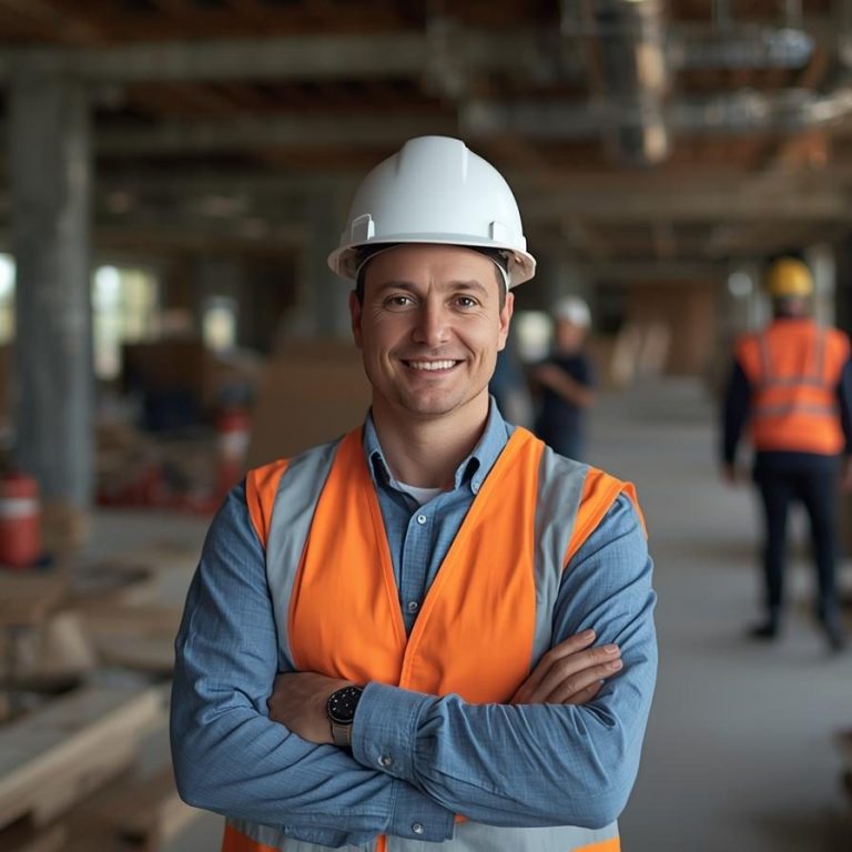 Moderne woningen in zwart en oranje met bouwmaterialen op de grond.